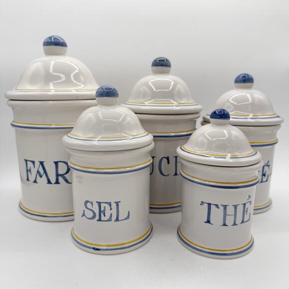 Pierre Deux Vintage French Ceramic Storage Canister Set Of 5 - Picture 2 of 4